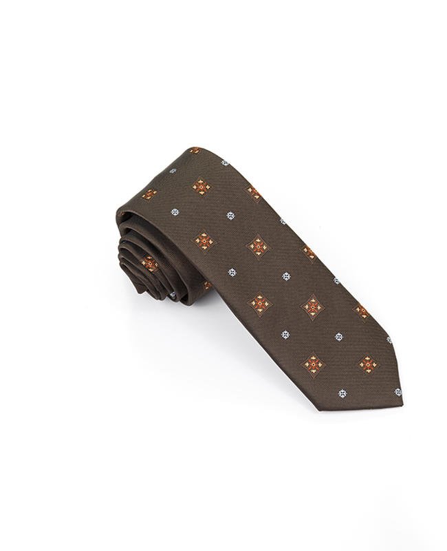 FN-027 Brown color small dott design men' s fashion Woven Silk Tie