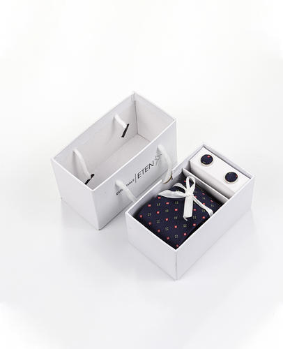 FN-046 Iuxury gift blue polka dots custom logo polyester fabric necktie with hankie with gift box set