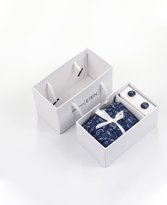 FN-047 Fashion design blue colour logo polyester fabric necktie with hankie with gift box set