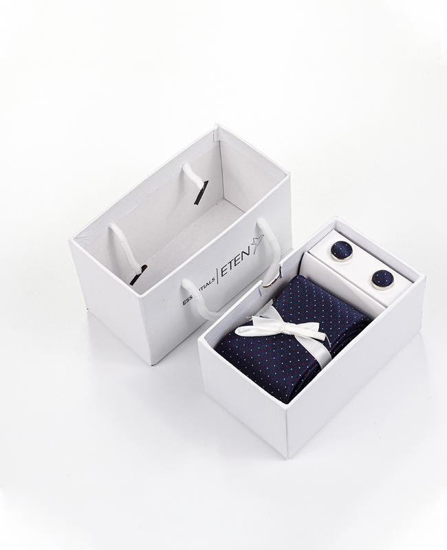 FN-048 Iuxury private label custom logo polyester fabric necktie with hankie with gift box set