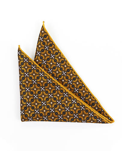 FN-088 Latest new design brown colour circle pattern men's woven silk fabric Pocket Square